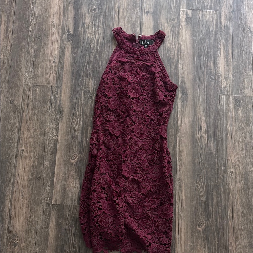 Lulu's Deep Red Floral Lace Midi Dress